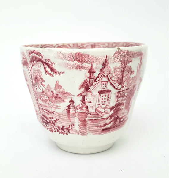 Antique Red Transferware Ironstone Handleless Cup & Saucer ROSELLE J. Meir & Son