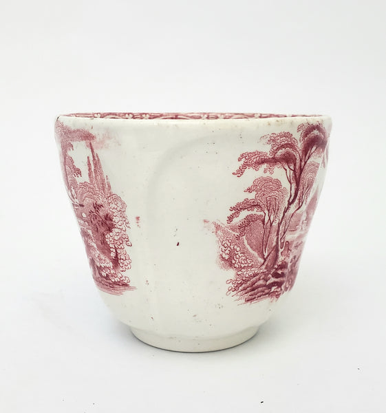 Antique Red Transferware Ironstone Handleless Cup & Saucer ROSELLE J. Meir & Son
