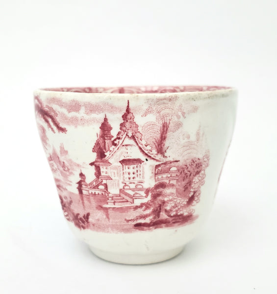 Antique Red Transferware Ironstone Handleless Cup & Saucer ROSELLE J. Meir & Son