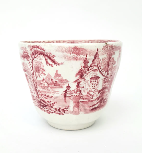 Antique Red Transferware Ironstone Handleless Cup & Saucer ROSELLE J. Meir & Son