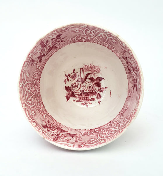 Antique Red Transferware Ironstone Handleless Cup & Saucer ROSELLE J. Meir & Son