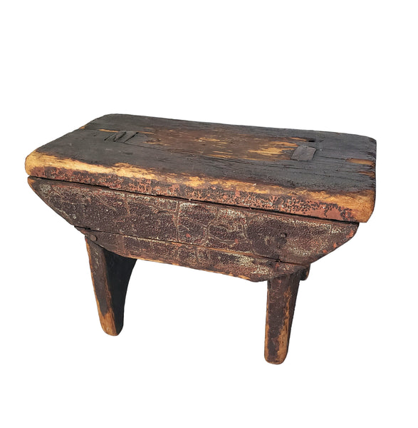 Primitive Wooden Foot Stool Mortise & Tenon Joints Early Repair