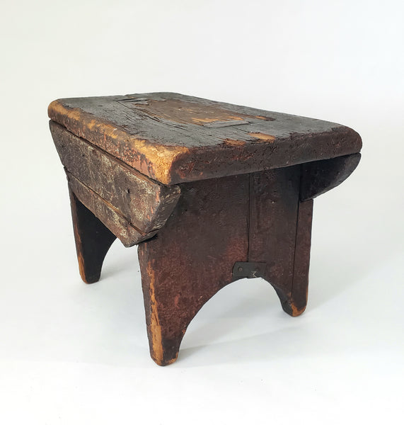 Primitive Wooden Foot Stool Mortise & Tenon Joints Early Repair