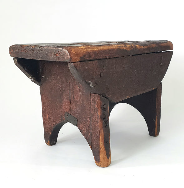 Primitive Wooden Foot Stool Mortise & Tenon Joints Early Repair