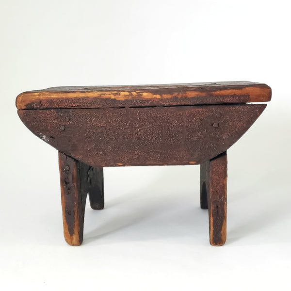 Primitive Wooden Foot Stool Mortise & Tenon Joints Early Repair