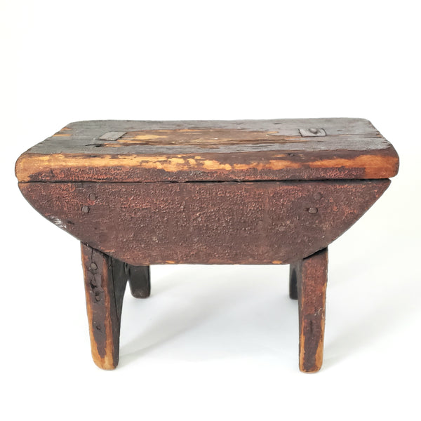 Primitive Wooden Foot Stool Mortise & Tenon Joints Early Repair