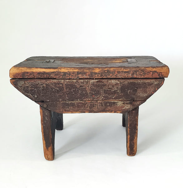 Primitive Wooden Foot Stool Mortise & Tenon Joints Early Repair