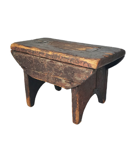 Primitive Wooden Foot Stool Mortise & Tenon Joints Early Repair