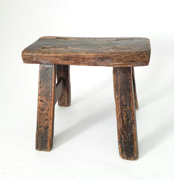 Rustic Wabi Sabi Wooden Foot Stool Mortise & Tenon Joints