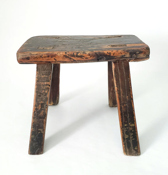 Rustic Wabi Sabi Wooden Foot Stool Mortise & Tenon Joints
