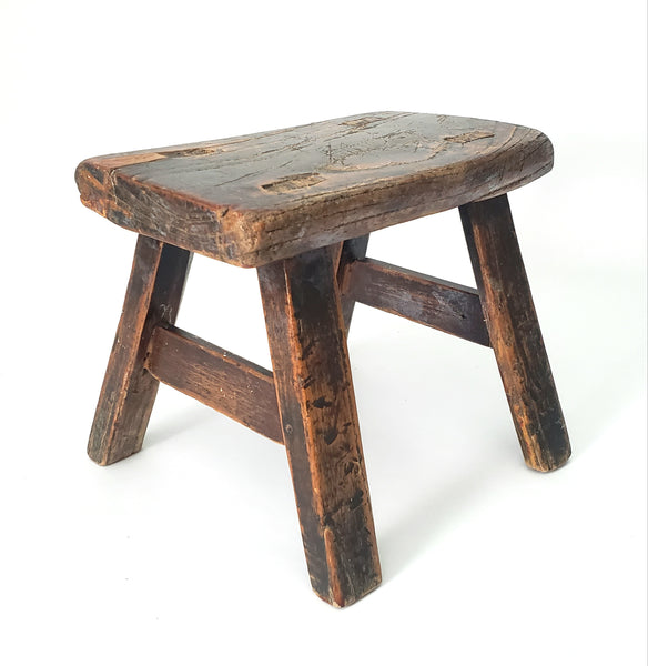 Rustic Wabi Sabi Wooden Foot Stool Mortise & Tenon Joints