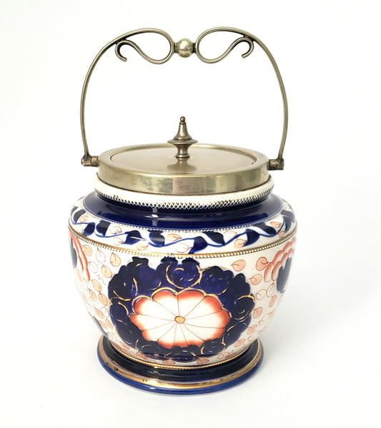 Antique English Biscuit Jar with Lid by William Woods & Co. Staffordshire