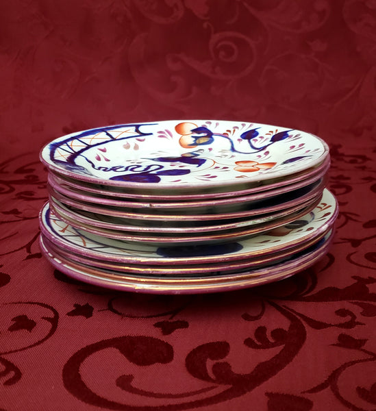 Antique Gaudy Welsh Side Plates Saucers 10 piece Staffordshire England