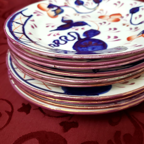 Antique Gaudy Welsh Side Plates Saucers 10 piece Staffordshire England