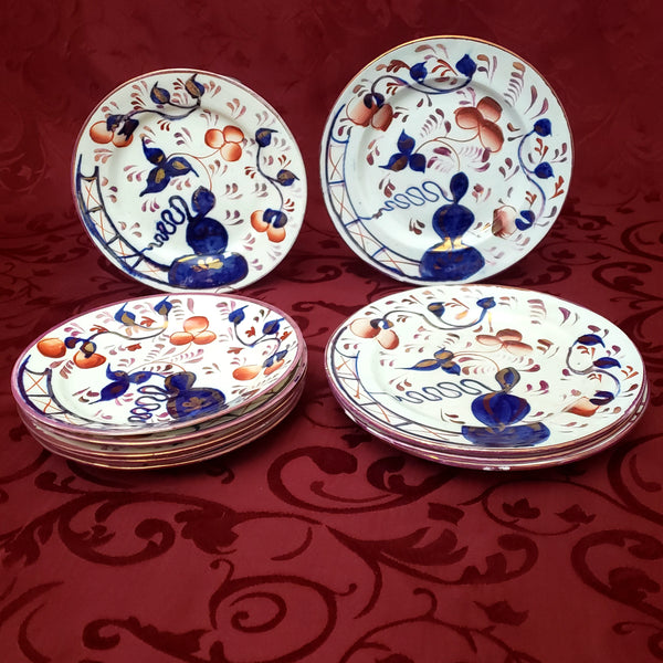 Antique Gaudy Welsh Side Plates Saucers 10 piece Staffordshire England