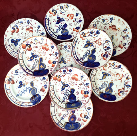 Antique Gaudy Welsh Side Plates Saucers 10 piece Staffordshire England