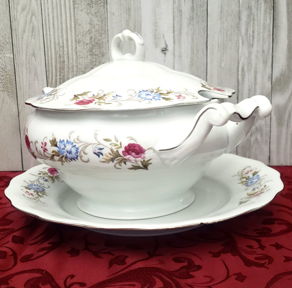 Vintage Porcelain Lidded Soup Tureen Ladle & Underplate "Marjorie" by Favolina Poland