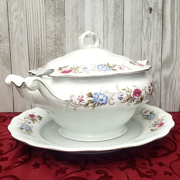 Vintage Porcelain Lidded Soup Tureen Ladle & Underplate "Marjorie" by Favolina Poland