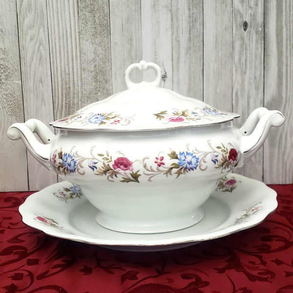 Vintage Porcelain Lidded Soup Tureen Ladle & Underplate "Marjorie" by Favolina Poland