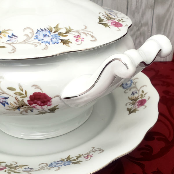 Vintage Porcelain Lidded Soup Tureen Ladle & Underplate "Marjorie" by Favolina Poland