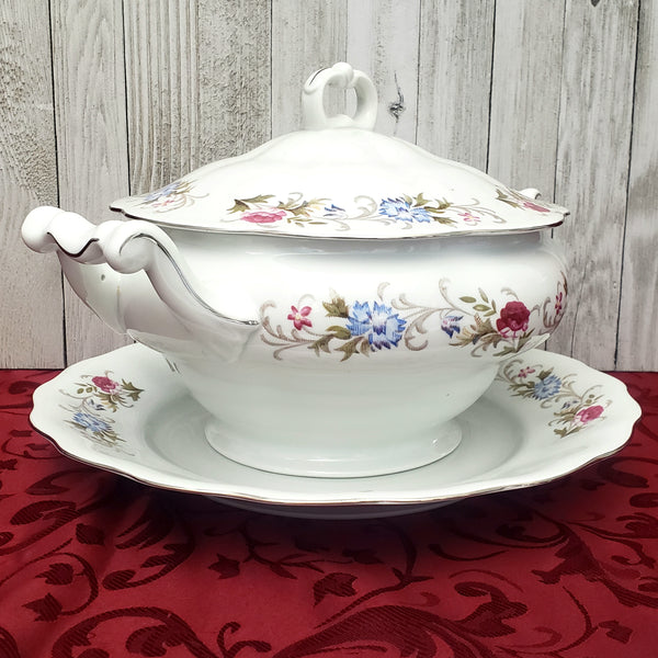 Vintage Porcelain Lidded Soup Tureen Ladle & Underplate "Marjorie" by Favolina Poland