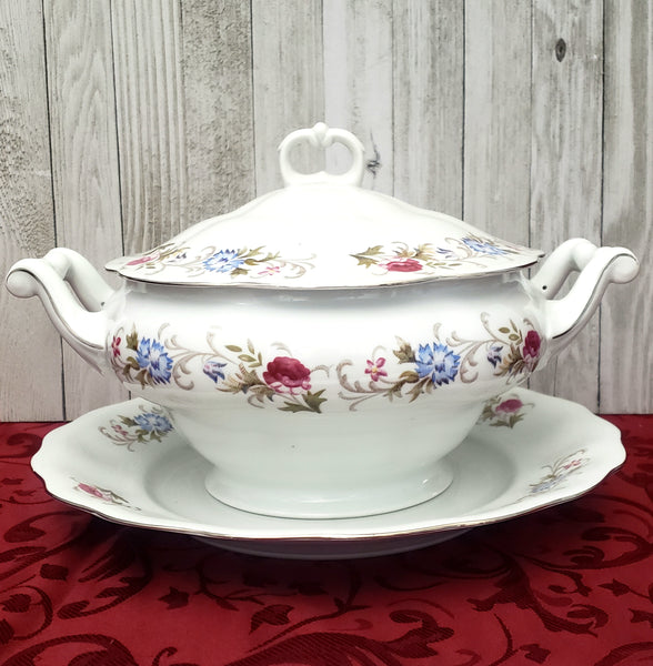 Vintage Porcelain Lidded Soup Tureen Ladle & Underplate "Marjorie" by Favolina Poland