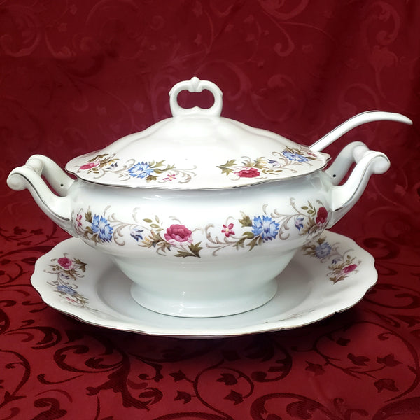Vintage Porcelain Soup Tureen & Lid w/ Ladle & Underplate "Marforie" by Favolina Poland