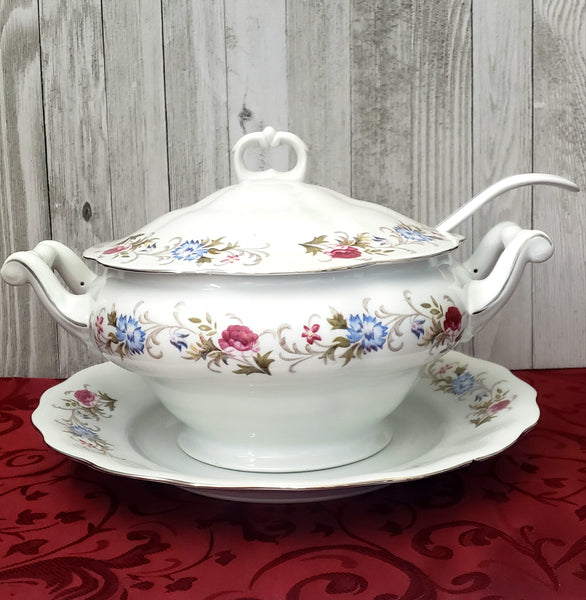 Vintage Porcelain Lidded Soup Tureen Ladle & Underplate "Marjorie" by Favolina Poland