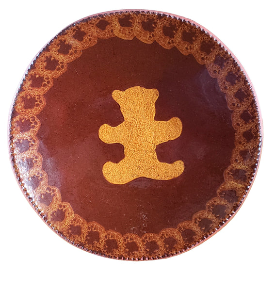 Foltz Pottery Redware Plate 9 1/2" Teddy Bear 1984 Pennsylvania