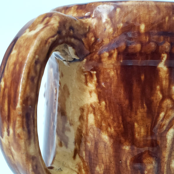 Antique Yellow Ware Pitcher Peacock & Foliage Rockingham Glaze 2 1/2 Quart
