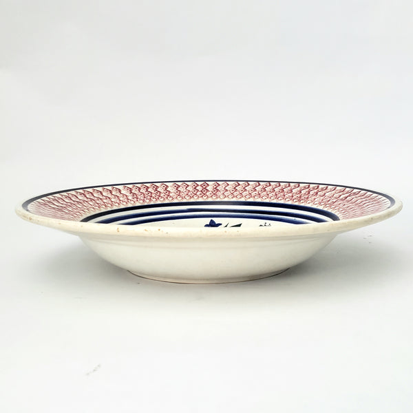 Large Antique Dutch Stick Spatter Ware Bowl 11" Société Céramique Maastricht Holland