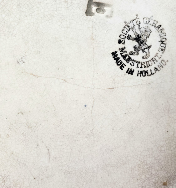 Large Antique Dutch Stick Spatter Ware Bowl 11" Société Céramique Maastricht Holland