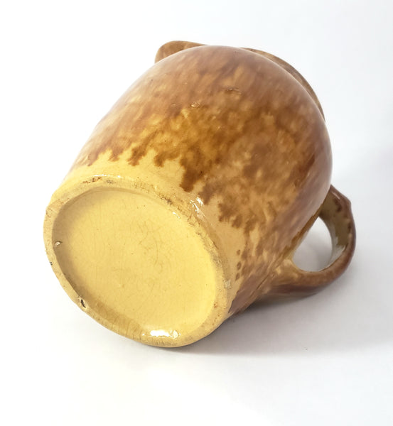 Rockingham Drip Glazed Carmel Brown Yellow Ware Pottery Pitcher