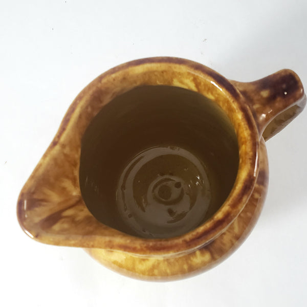Rockingham Drip Glazed Carmel Brown Yellow Ware Pottery Pitcher