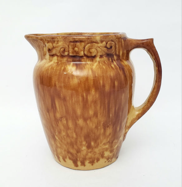 Rockingham Drip Glazed Carmel Brown Yellow Ware Pottery Pitcher