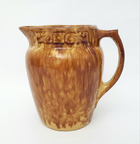 Rockingham Drip Glazed Carmel Brown Yellow Ware Pottery Pitcher