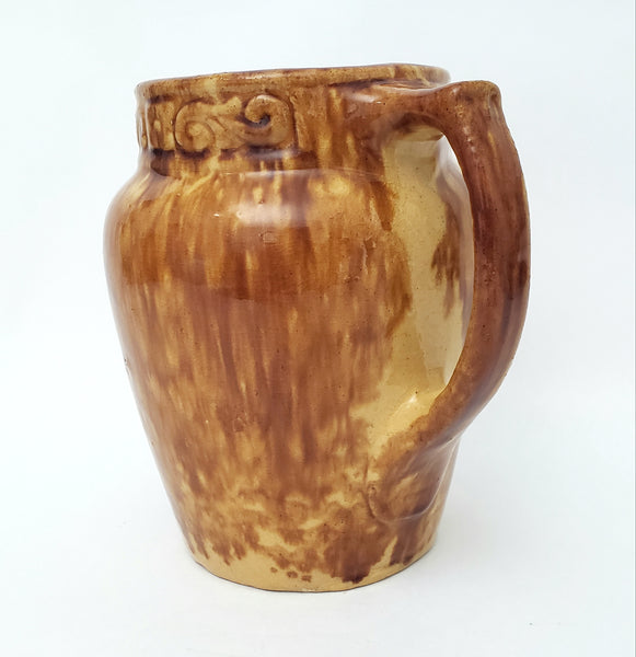 Rockingham Drip Glazed Carmel Brown Yellow Ware Pottery Pitcher