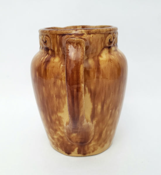 Rockingham Drip Glazed Carmel Brown Yellow Ware Pottery Pitcher