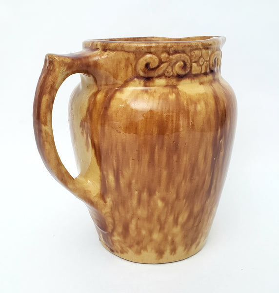 Rockingham Drip Glazed Carmel Brown Yellow Ware Pottery Pitcher