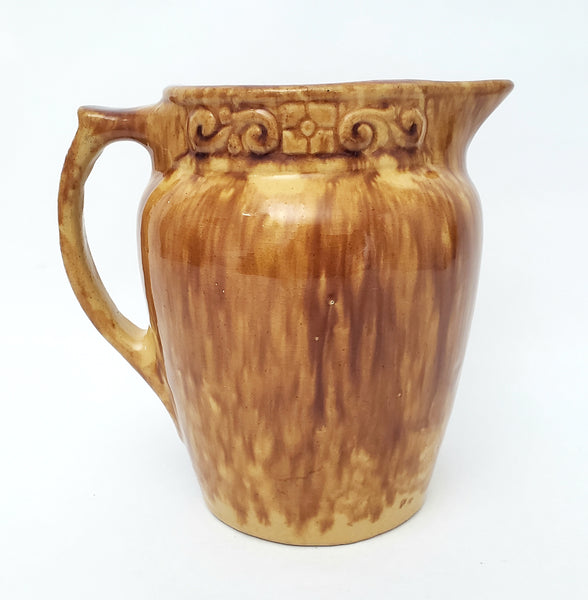 Rockingham Drip Glazed Carmel Brown Yellow Ware Pottery Pitcher