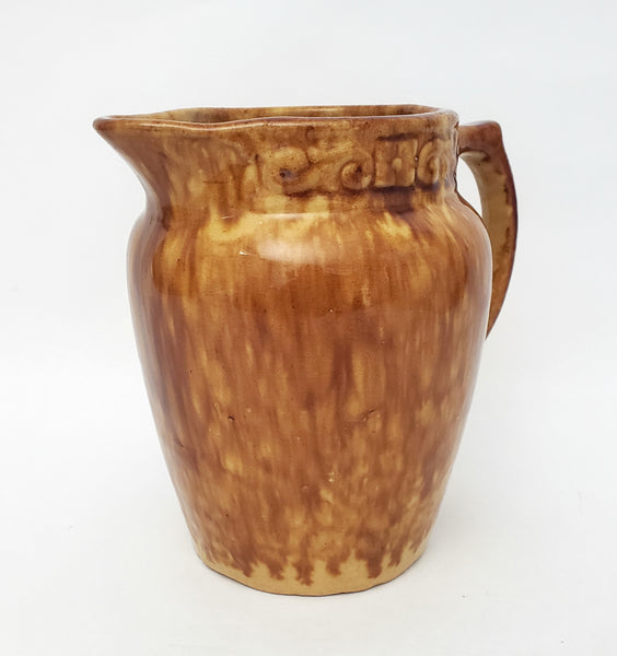 Rockingham Drip Glazed Carmel Brown Yellow Ware Pottery Pitcher