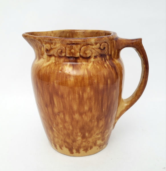 Rockingham Drip Glazed Carmel Brown Yellow Ware Pottery Pitcher