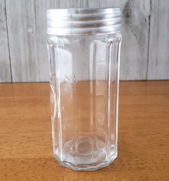 Vintage Glass Etched Allspice Jar Aluminum Lid 12 Paneled