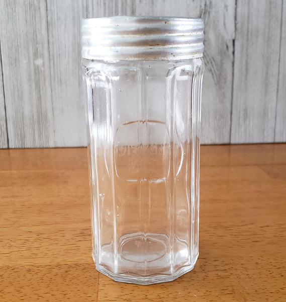 Vintage Glass Etched Allspice Jar Aluminum Lid 12 Paneled