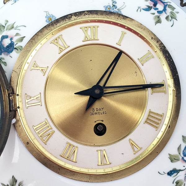 Antique Victorian Hand Painted Porcelain 8 Day Wall Clock with Original Chain