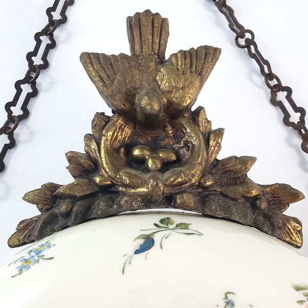 Antique Victorian Hand Painted Porcelain 8 Day Wall Clock with Original Chain