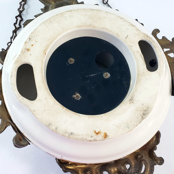 Antique Victorian Hand Painted Porcelain 8 Day Wall Clock with Original Chain