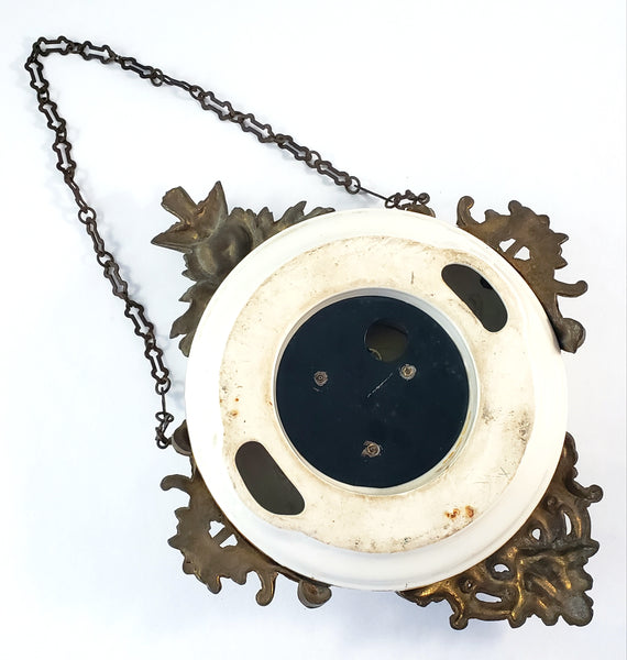 Antique Victorian Hand Painted Porcelain 8 Day Wall Clock with Original Chain
