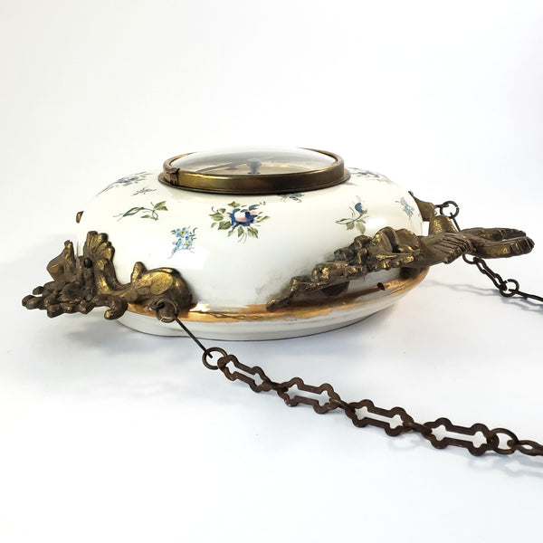 Antique Victorian Hand Painted Porcelain 8 Day Wall Clock with Original Chain