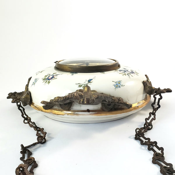 Antique Victorian Hand Painted Porcelain 8 Day Wall Clock with Original Chain